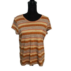 Lauren Ralph Lauren Orange And Tan Stripe Southwestern Top
